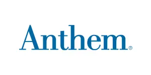A blue and white logo of anthem